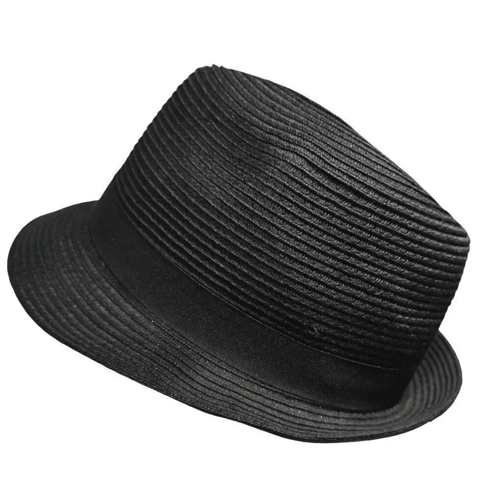 Black Straw Fedora Hat With Feather Accent Quirky Vintage Charm daper